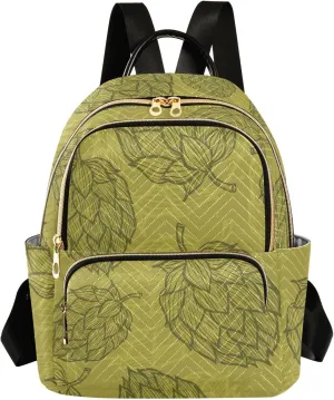 ODAWA Plant Hops Beer Small Quilted Backpack for Women Lightweight Backpack Purse Quilted Travel Bag