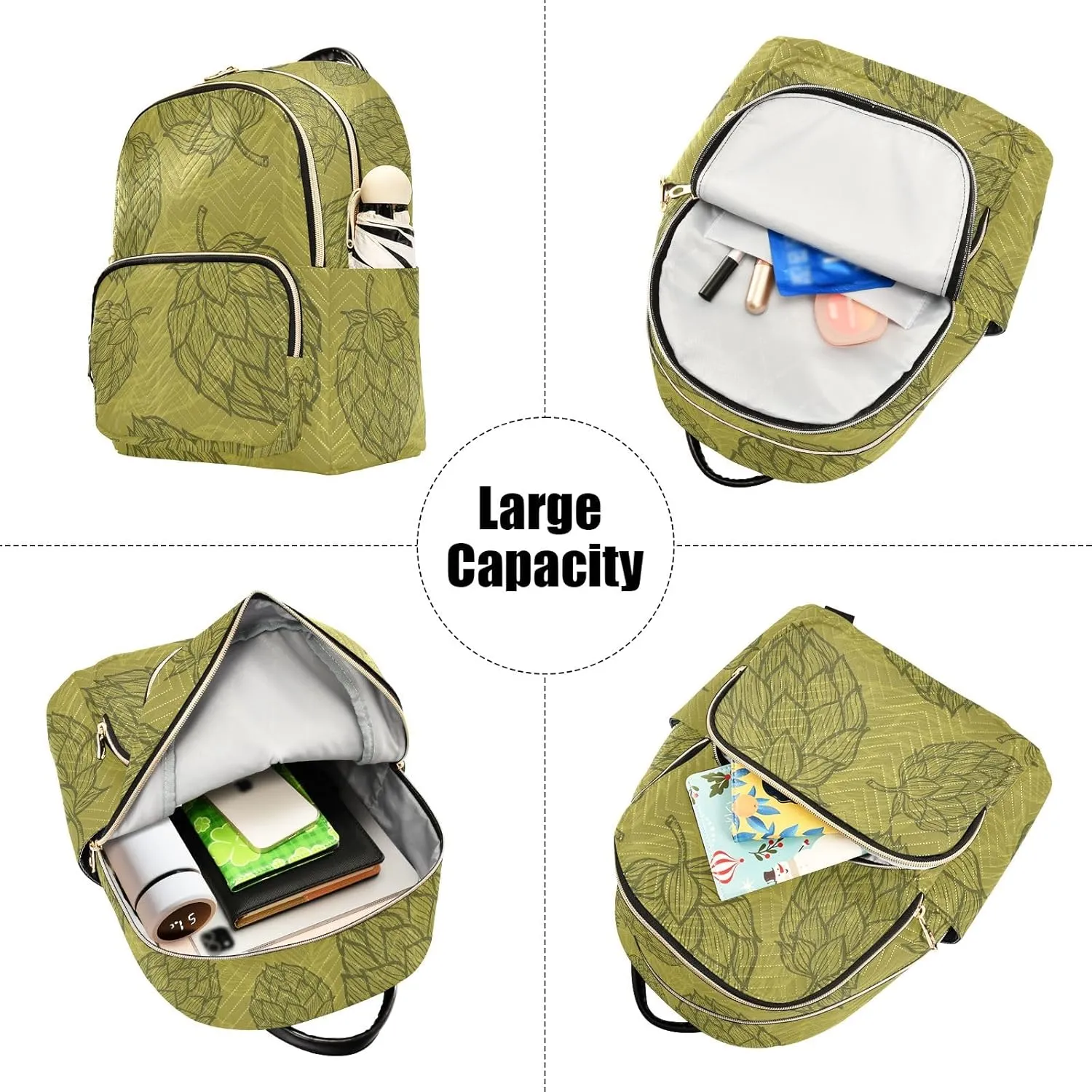 ODAWA Plant Hops Beer Small Quilted Backpack for Women Lightweight Backpack Purse Quilted Travel Bag
