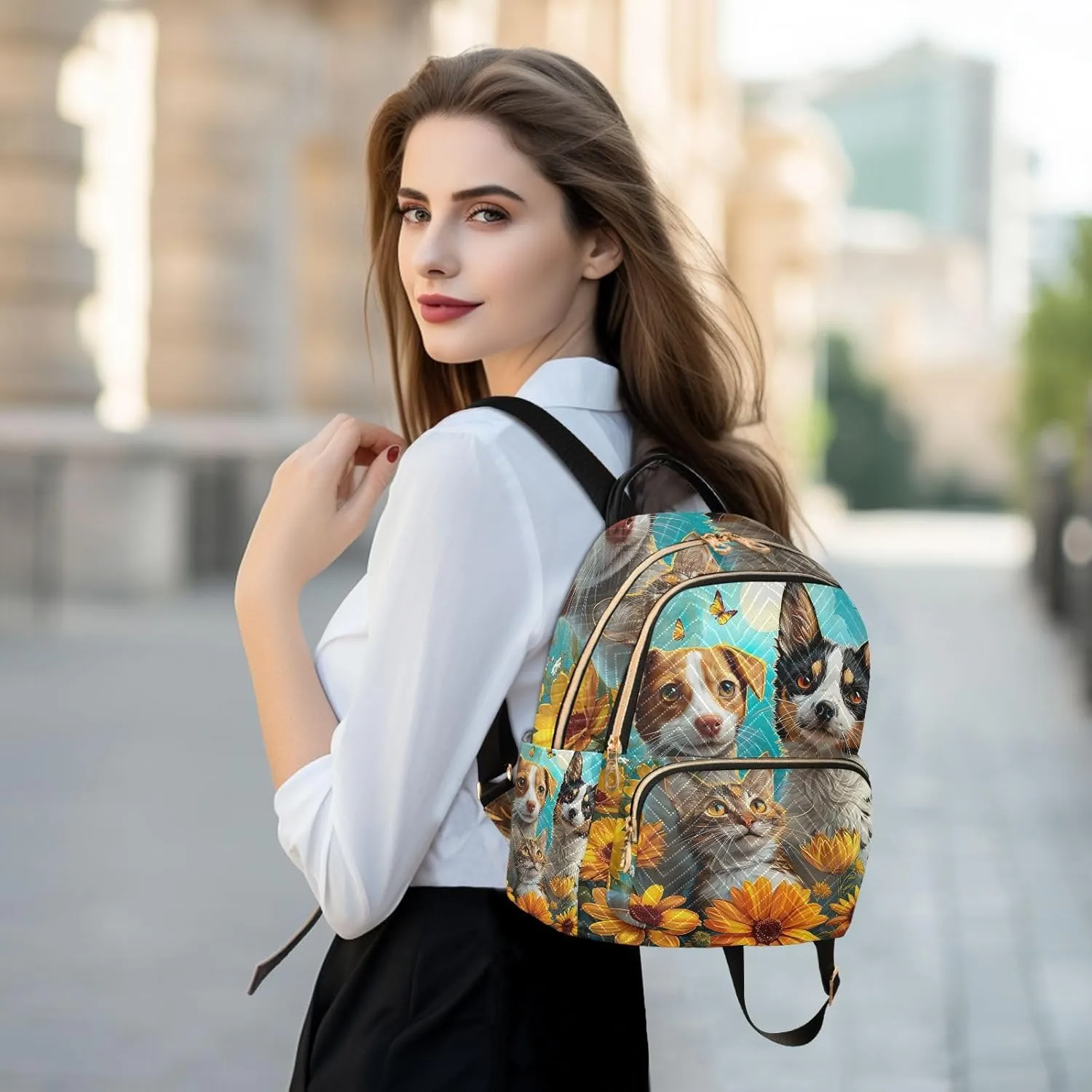 ODAWA Quilted Backpack Blue Sky Cute Pets Womens Mini Backpack Travel Backpack