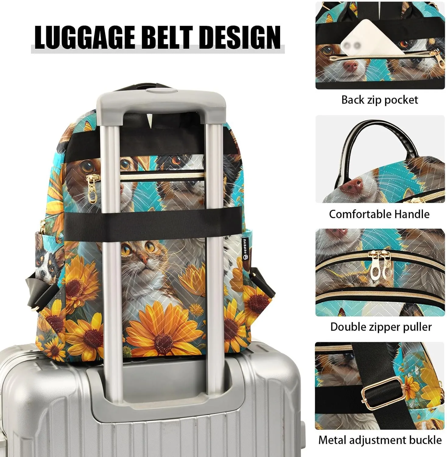 ODAWA Quilted Backpack Blue Sky Cute Pets Womens Mini Backpack Travel Backpack