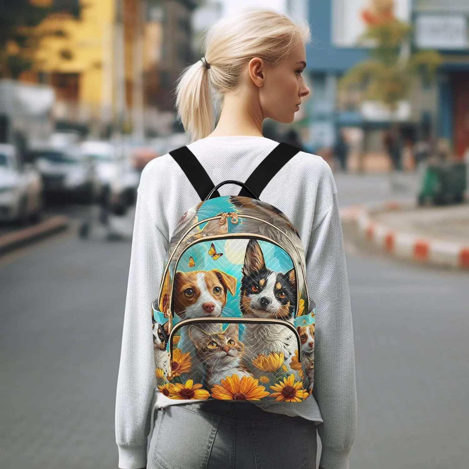 ODAWA Quilted Backpack Blue Sky Cute Pets Womens Mini Backpack Travel Backpack
