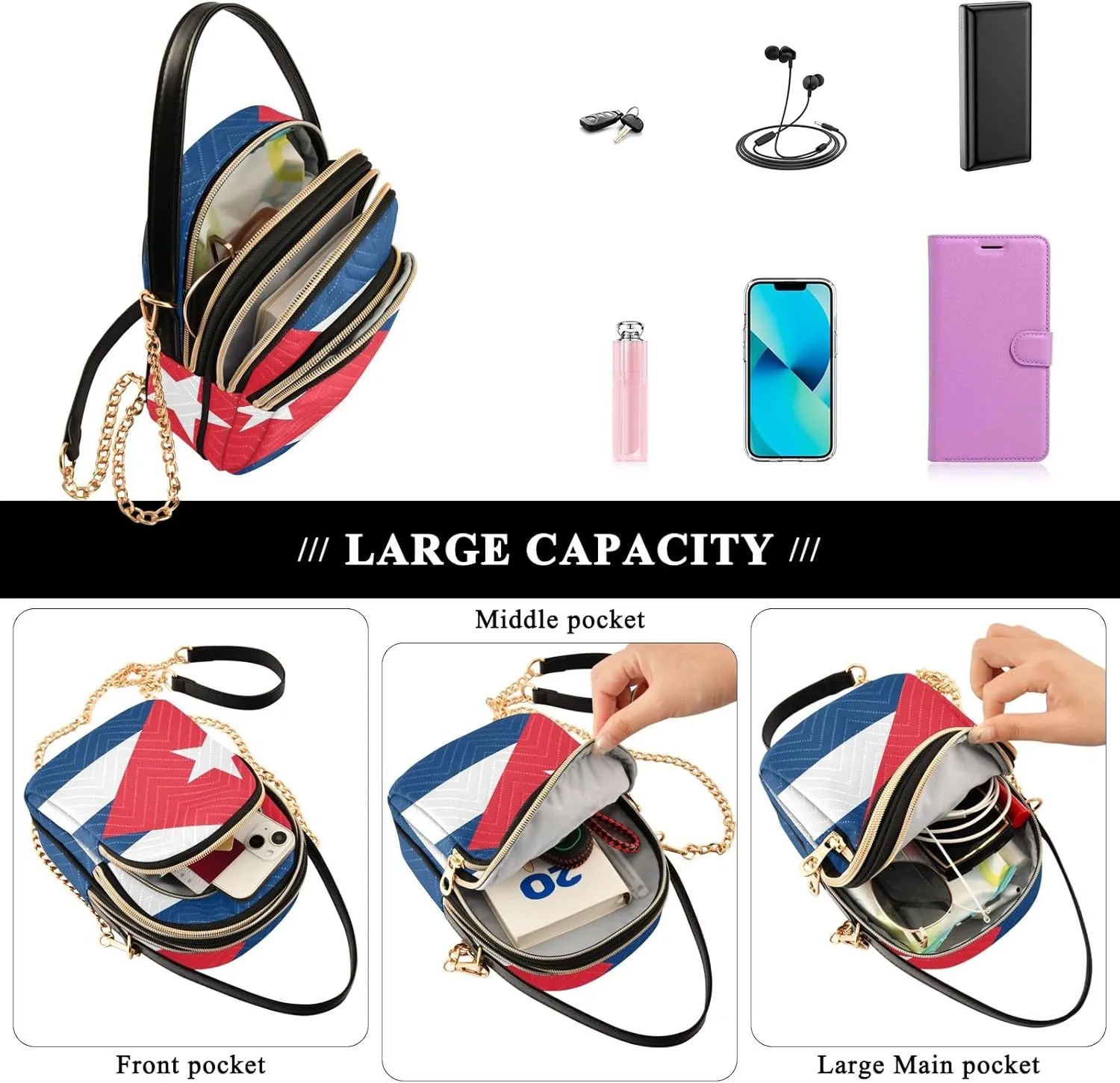 ODAWA rance Flag Small Crossbody Bags for Women Trendy, Triple Compartment Phone Crossbody Bags for Women