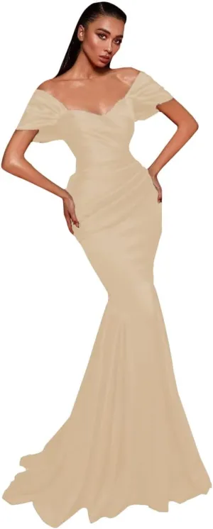 Off The Shoulder Satin Mermaid Prom Dresses for Women Long Ball Gowns A-line Formal Evening Gowns