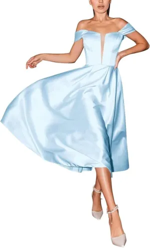 Off The Shoulder Wedding Dresses for Bride Satin Tea Length Cocktail Party Dress Corset Evening Gown for Women