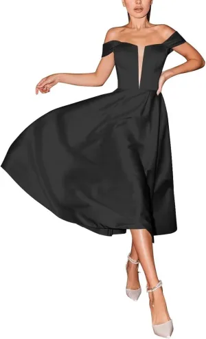 Off The Shoulder Wedding Dresses for Bride Satin Tea Length Cocktail Party Dress Corset Evening Gown for Women