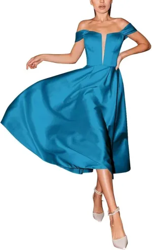 Off The Shoulder Wedding Dresses for Bride Satin Tea Length Cocktail Party Dress Corset Evening Gown for Women