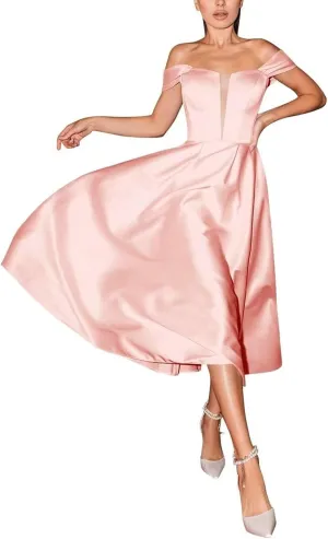 Off The Shoulder Wedding Dresses for Bride Satin Tea Length Cocktail Party Dress Corset Evening Gown for Women