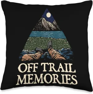 Off Trail Memories Hiking Friends Hiker Buddy Vacation Throw Pillow, 16x16, Multicolor