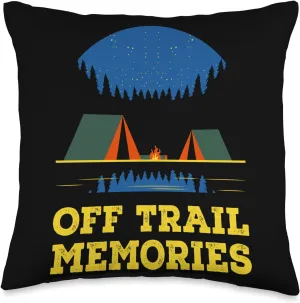 Off Trail Memories Hiking Friends Hiker Buddy Vacation Throw Pillow, 16x16, Multicolor