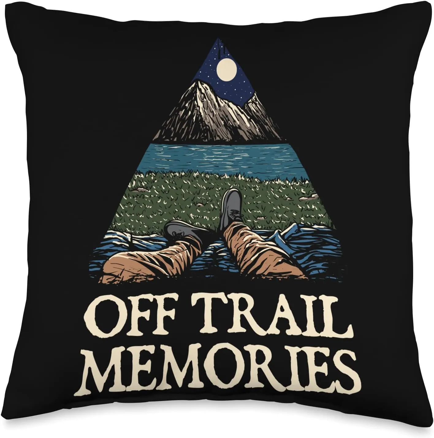Off Trail Memories Hiking Friends Hiker Buddy Vacation Throw Pillow, 16x16, Multicolor