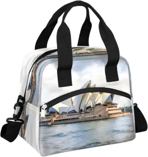Oil Painting Sydney Opera House Insulated Lunch Bag for Women Men Reusable Waterproof Lunch Box Cooler Tote Bag One shoulder portable meal bag Portable Adult Lunchbox for Work Picnic Hiking Beach