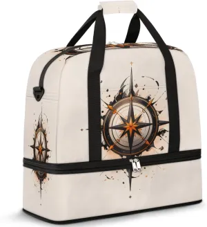 Old Compass Foldable Duffle Bag with Shoes Compartment Large Capacity Waterproof Travel Weekender Bag Overnight Bag for Sports Gym