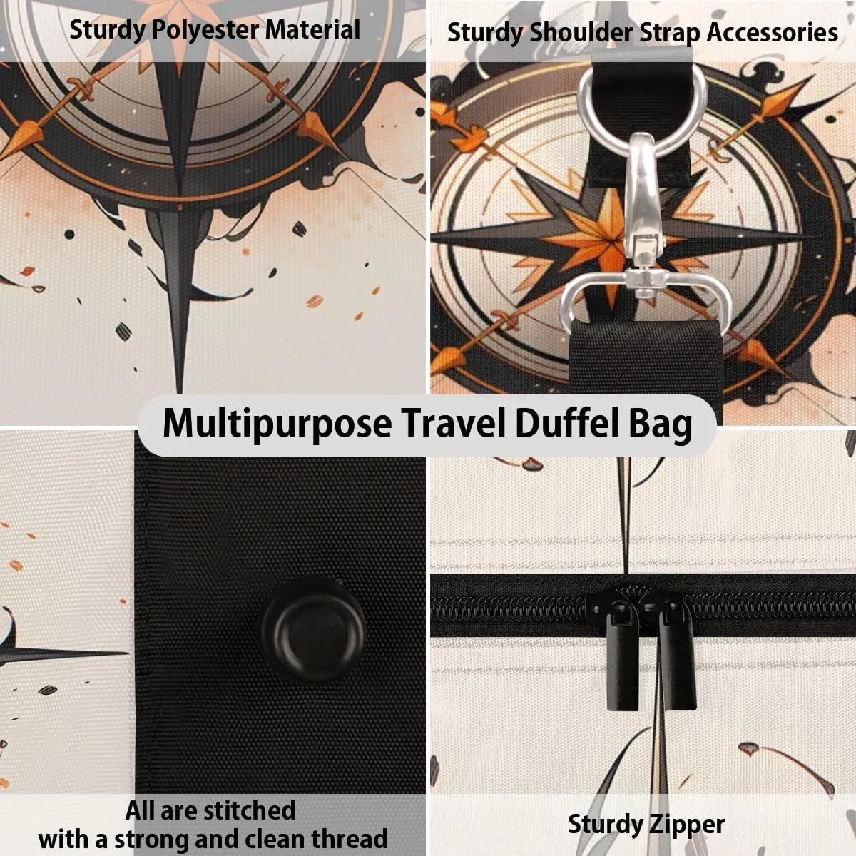 Old Compass Travel Duffel Bag for Women Men Waterproof Foldable Overnight Weekender Bag Large Capacity Sports Gym Bag