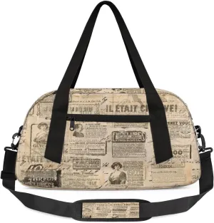 Old Newspaper Kids Overnight Duffle Bags for Girls Boys, Vintage Lightweight Sports Gym Bag for Kids，Small Overnight Weekender Carry on Travel Bags Dance Bag