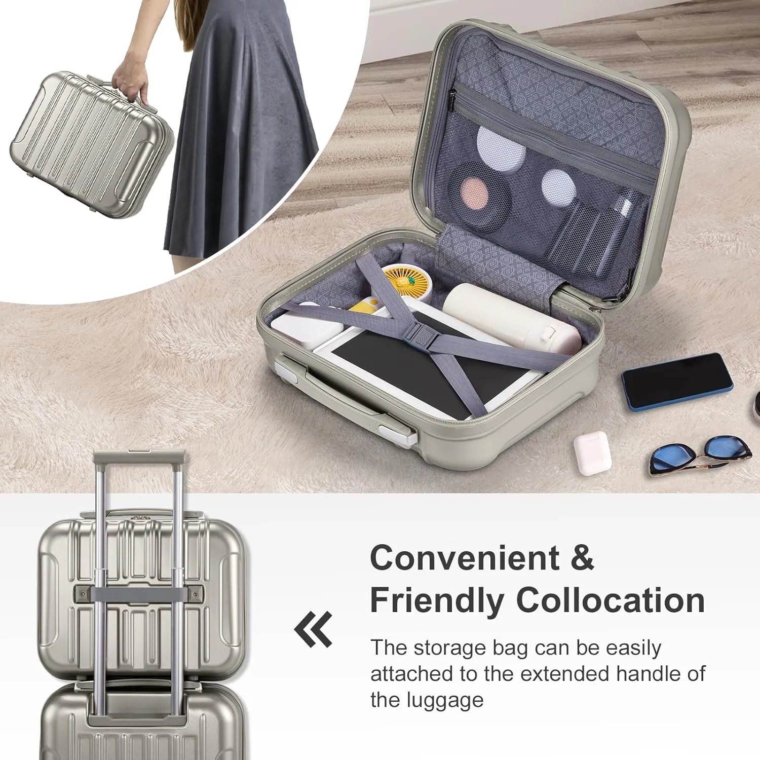 OmySalon Luggage Sets 2 Pieces Airline Approved, 14'' Carry-On Suitcase & 20'' PC ABS Hardshell Luggage w/ 360° Spinner Silent Wheels, TSA Lock, Expandable Lightweight Suitcase Sets (Grey)