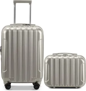 OmySalon Luggage Sets 2 Pieces Airline Approved, 14'' Carry-On Suitcase & 20'' PC ABS Hardshell Luggage w/ 360° Spinner Silent Wheels, TSA Lock, Expandable Lightweight Suitcase Sets (Grey)