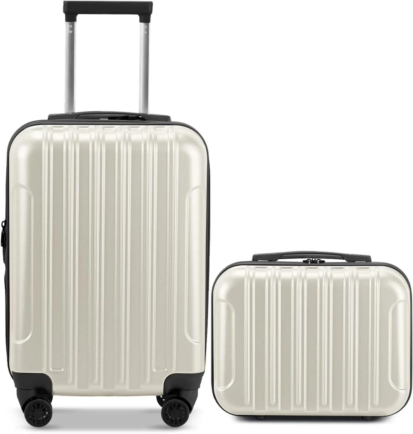 OmySalon Luggage Sets 2 Pieces Airline Approved, 14'' Carry-On Suitcase & 20'' PC ABS Hardshell Luggage w/ 360° Spinner Silent Wheels, TSA Lock, Expandable Lightweight Suitcase Sets (White)