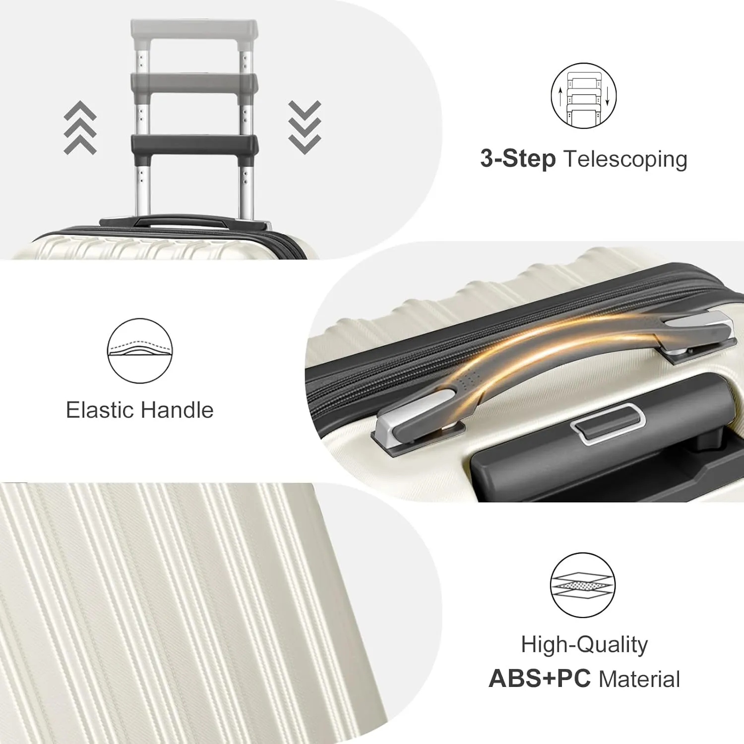 OmySalon Luggage Sets 2 Pieces Airline Approved, 14'' Carry-On Suitcase & 20'' PC ABS Hardshell Luggage w/ 360° Spinner Silent Wheels, TSA Lock, Expandable Lightweight Suitcase Sets (White)