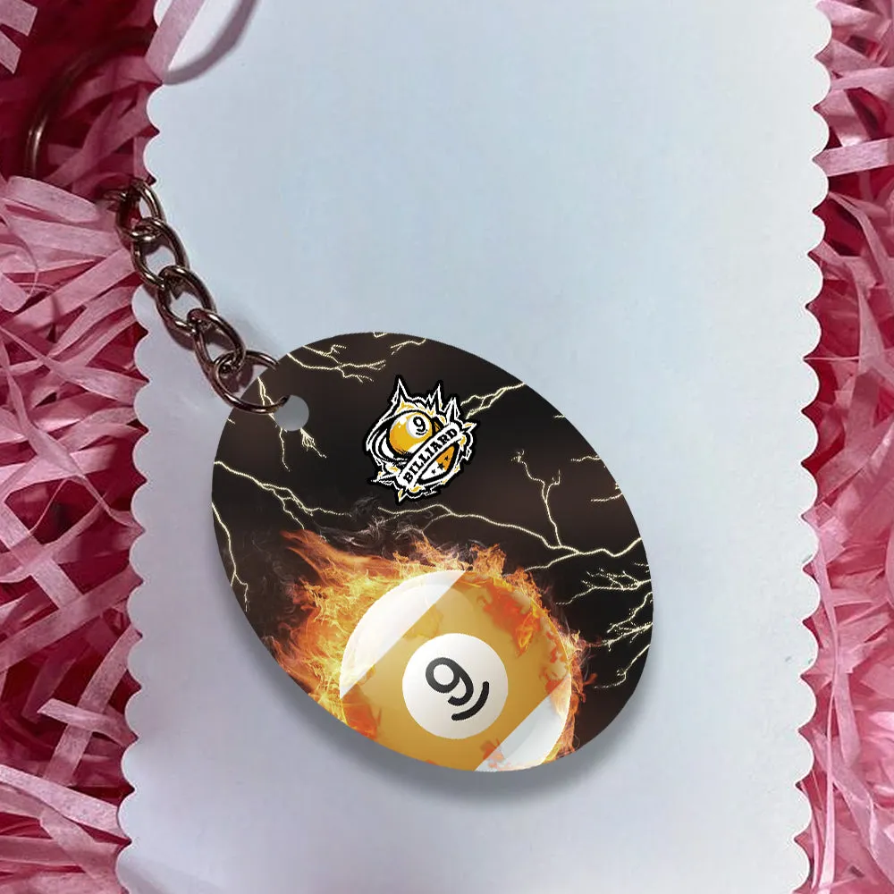 One Last Shot Billiard 9 Ball Fire Flame Keychain Gift For Billiard Players
