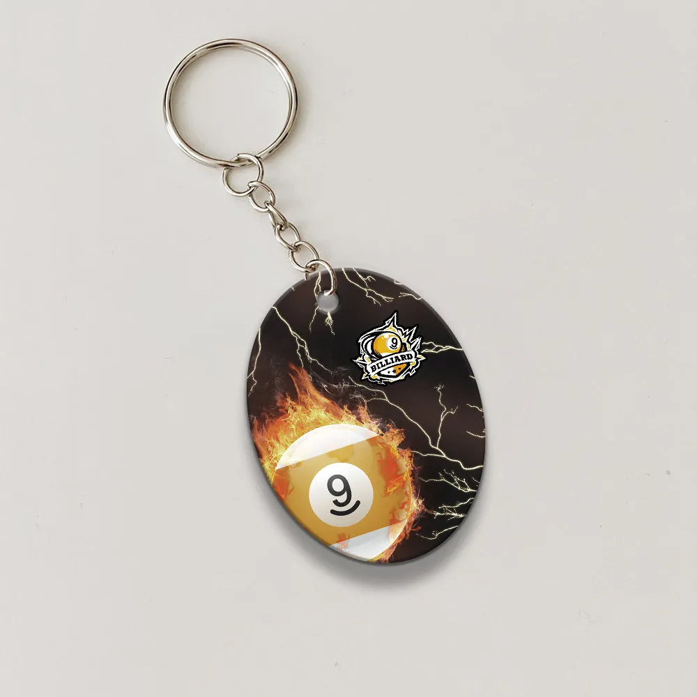 One Last Shot Billiard 9 Ball Fire Flame Keychain Gift For Billiard Players