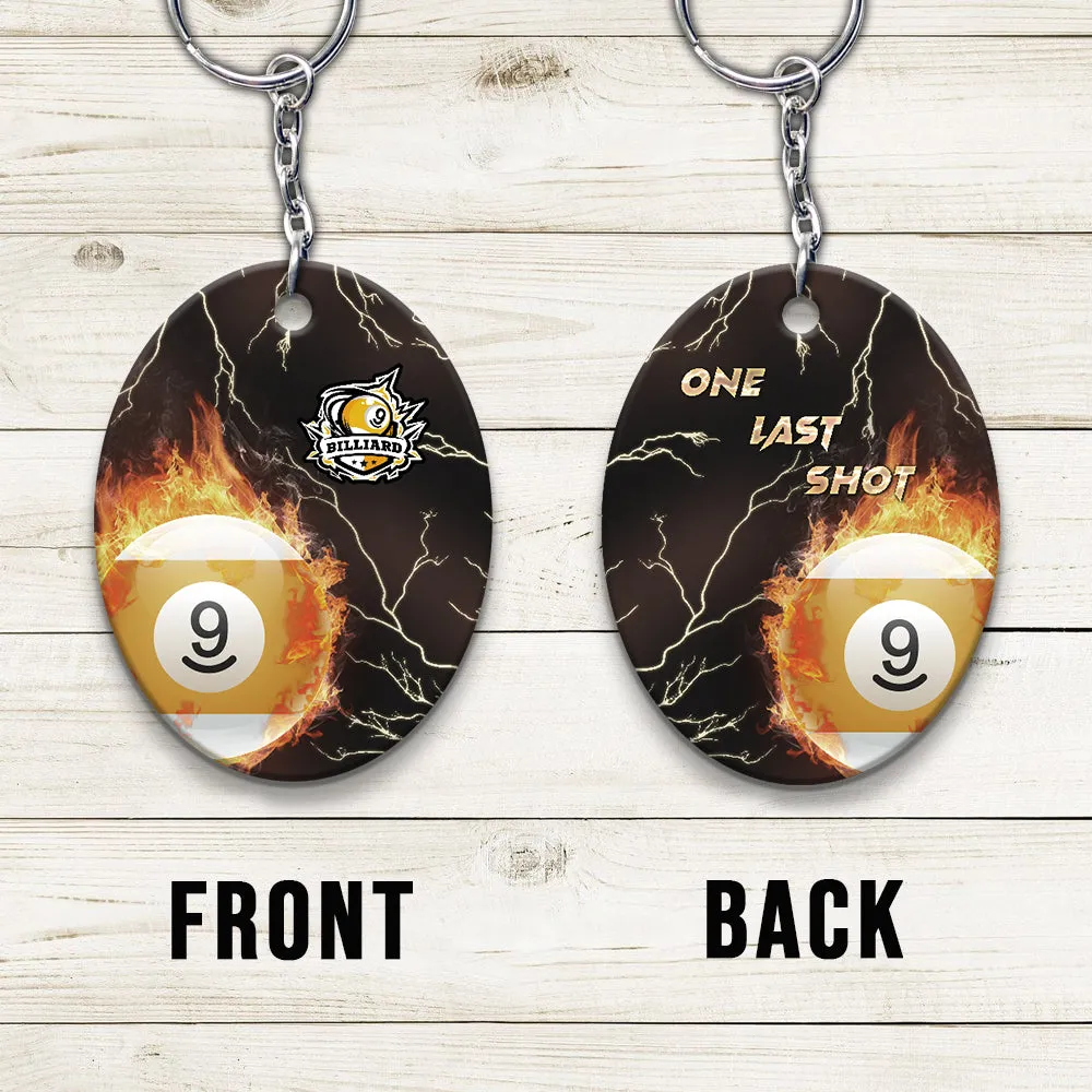One Last Shot Billiard 9 Ball Fire Flame Keychain Gift For Billiard Players