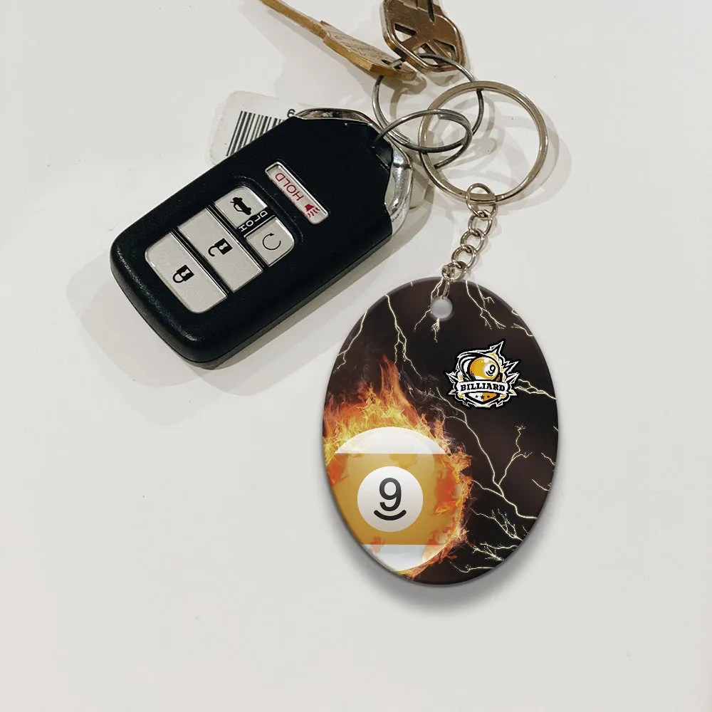 One Last Shot Billiard 9 Ball Fire Flame Keychain Gift For Billiard Players