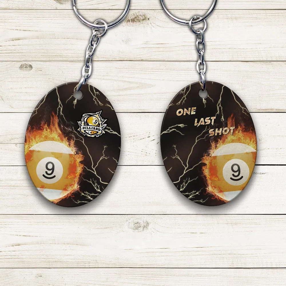 One Last Shot Billiard 9 Ball Fire Flame Keychain Gift For Billiard Players