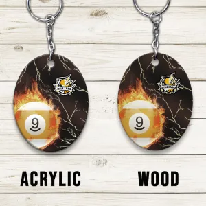 One Last Shot Billiard 9 Ball Fire Flame Keychain Gift For Billiard Players