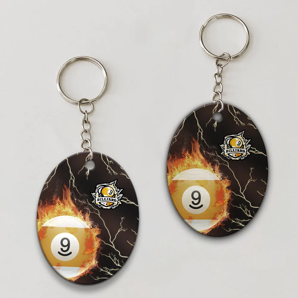 One Last Shot Billiard 9 Ball Fire Flame Keychain Gift For Billiard Players