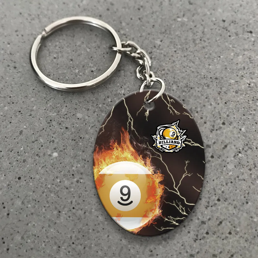 One Last Shot Billiard 9 Ball Fire Flame Keychain Gift For Billiard Players