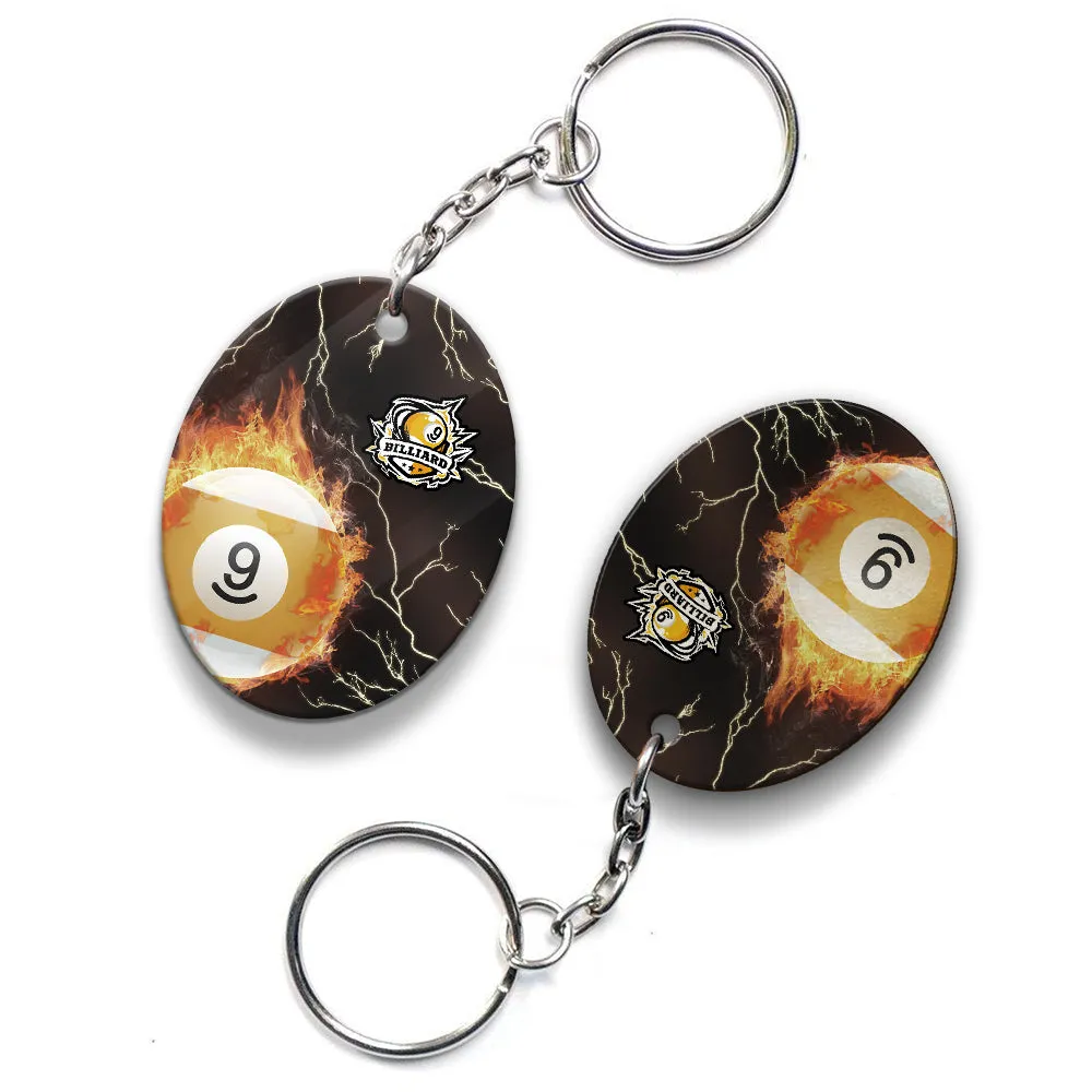 One Last Shot Billiard 9 Ball Fire Flame Keychain Gift For Billiard Players