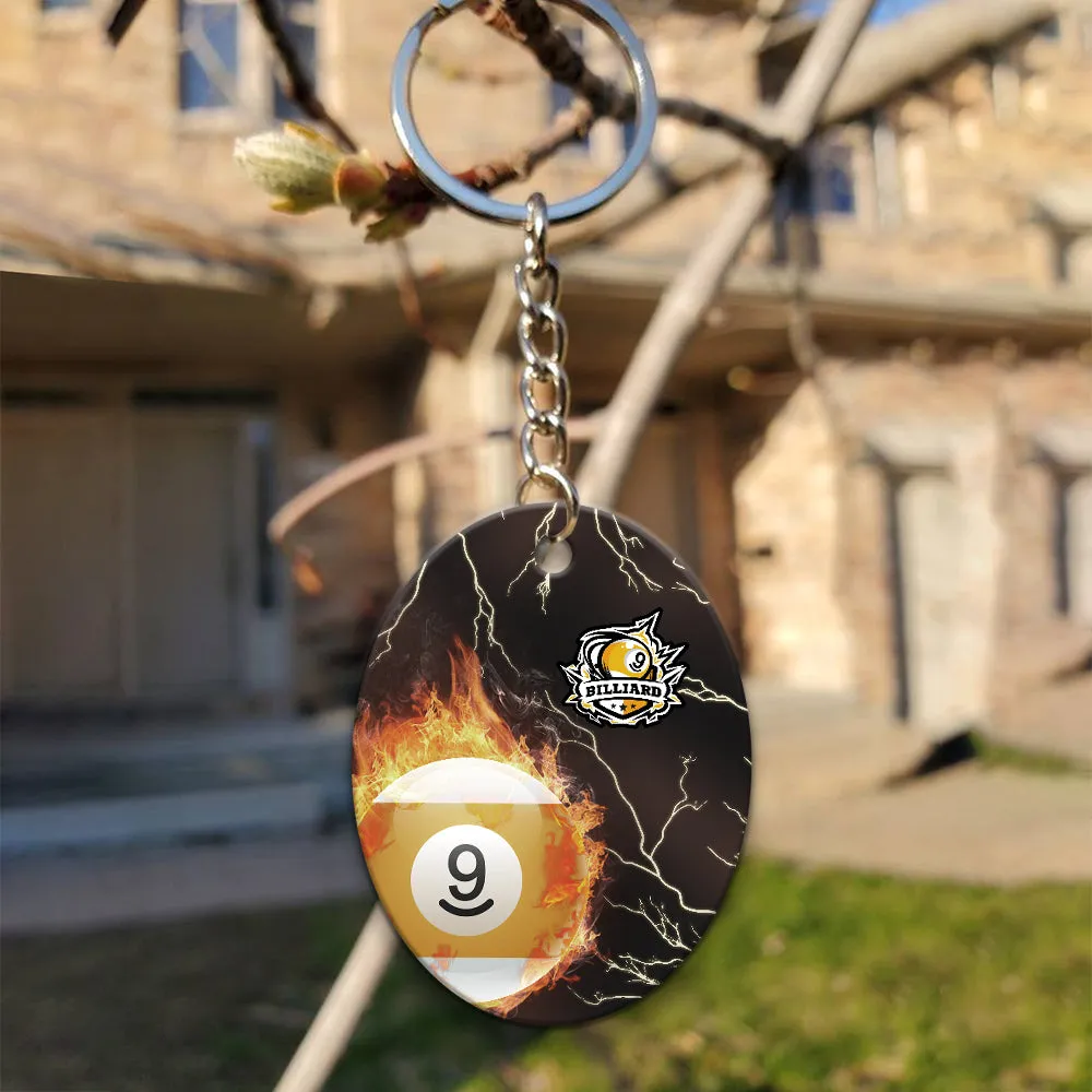 One Last Shot Billiard 9 Ball Fire Flame Keychain Gift For Billiard Players