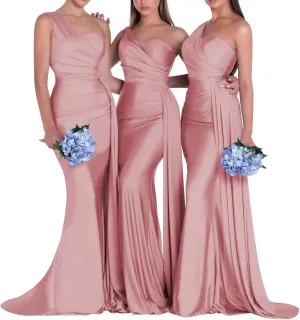One Shoulder Bridesmaid Dresses for Wedding Mermaid Satin Prom Dresses Long Bodycon Formal Evening Gowns