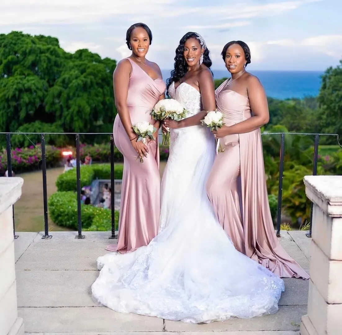 One Shoulder Bridesmaid Dresses for Wedding Mermaid Satin Prom Dresses Long Bodycon Formal Evening Gowns