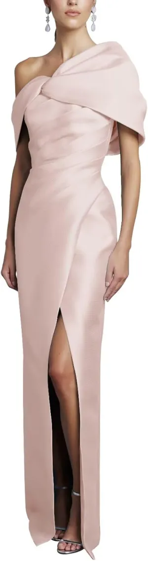 One Shoulder Mother of The Bride Dresses Short Sleeve Long Satin Mermaid Prom Formal Gown with Slit