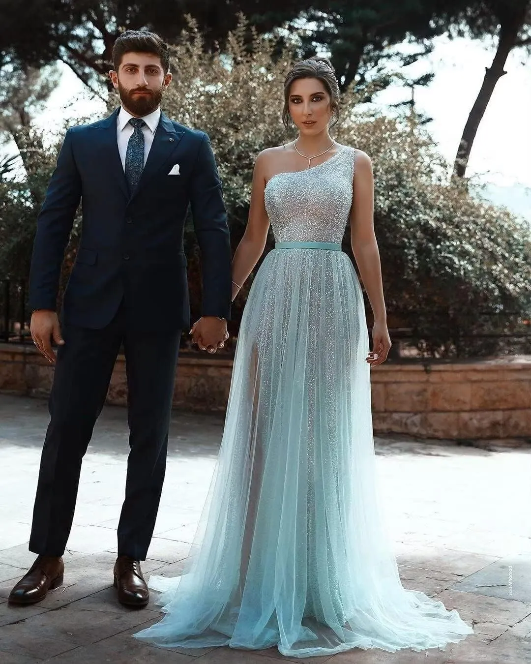 One Shoulder Prom Dresses for Women Long 2025 Sequin Formal Evening Gowns Tulle Wedding Dress