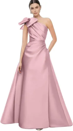 One Shoulder Prom Dresses with Bow Satin Mother of The Bride Dress A Line Formal Evening Party Dresses S-P011