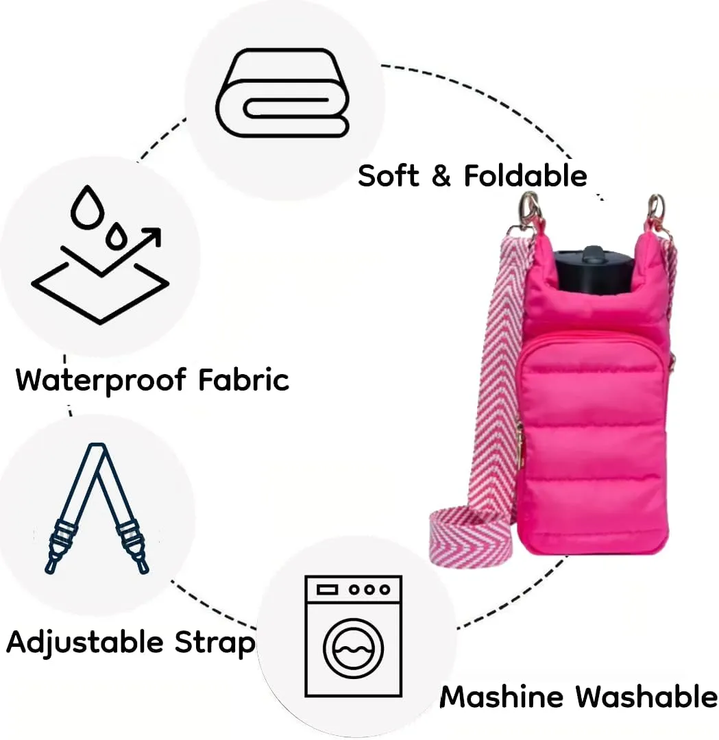 Original Crossbody Water Bottle Holder Bag with Strap.Stylish Puffer Bag.Pockets for Phone & Accessories.BEST GIFT