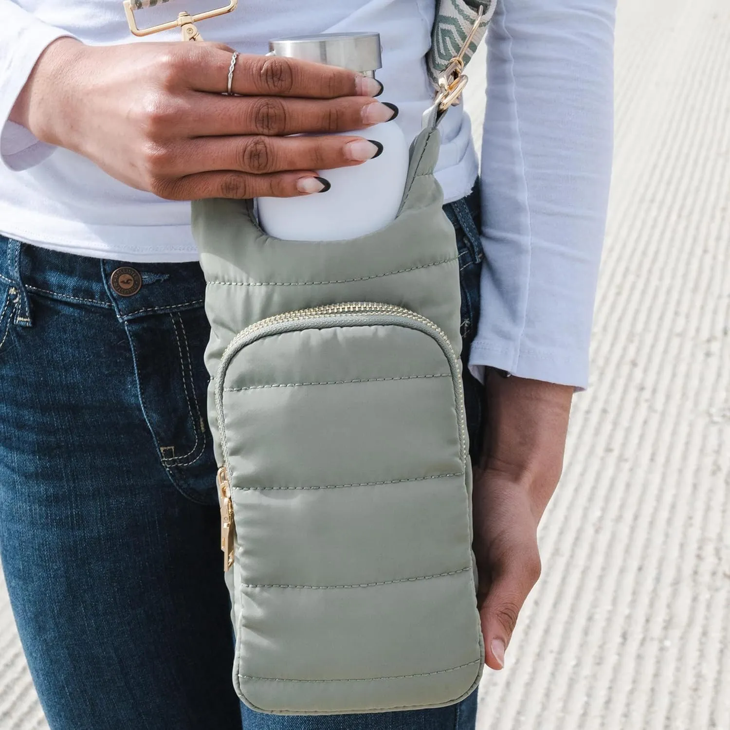 Original HydroBag | Quilted Water Bottle Holder with Strap | Tote Bottle Carrier Crossbody Bag with Pockets