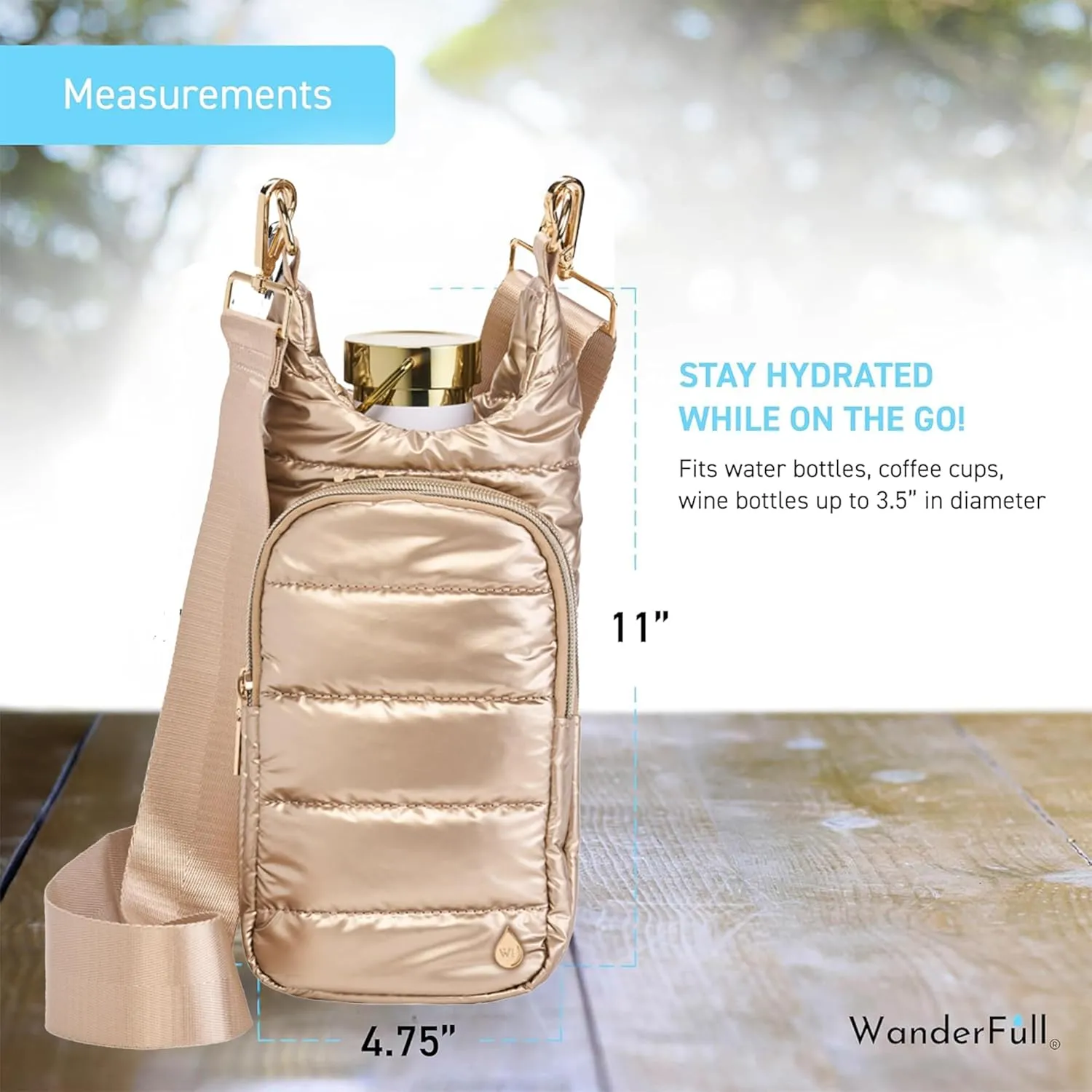 Original HydroBag | Quilted Water Bottle Holder with Strap | Tote Bottle Carrier Crossbody Bag with Pockets