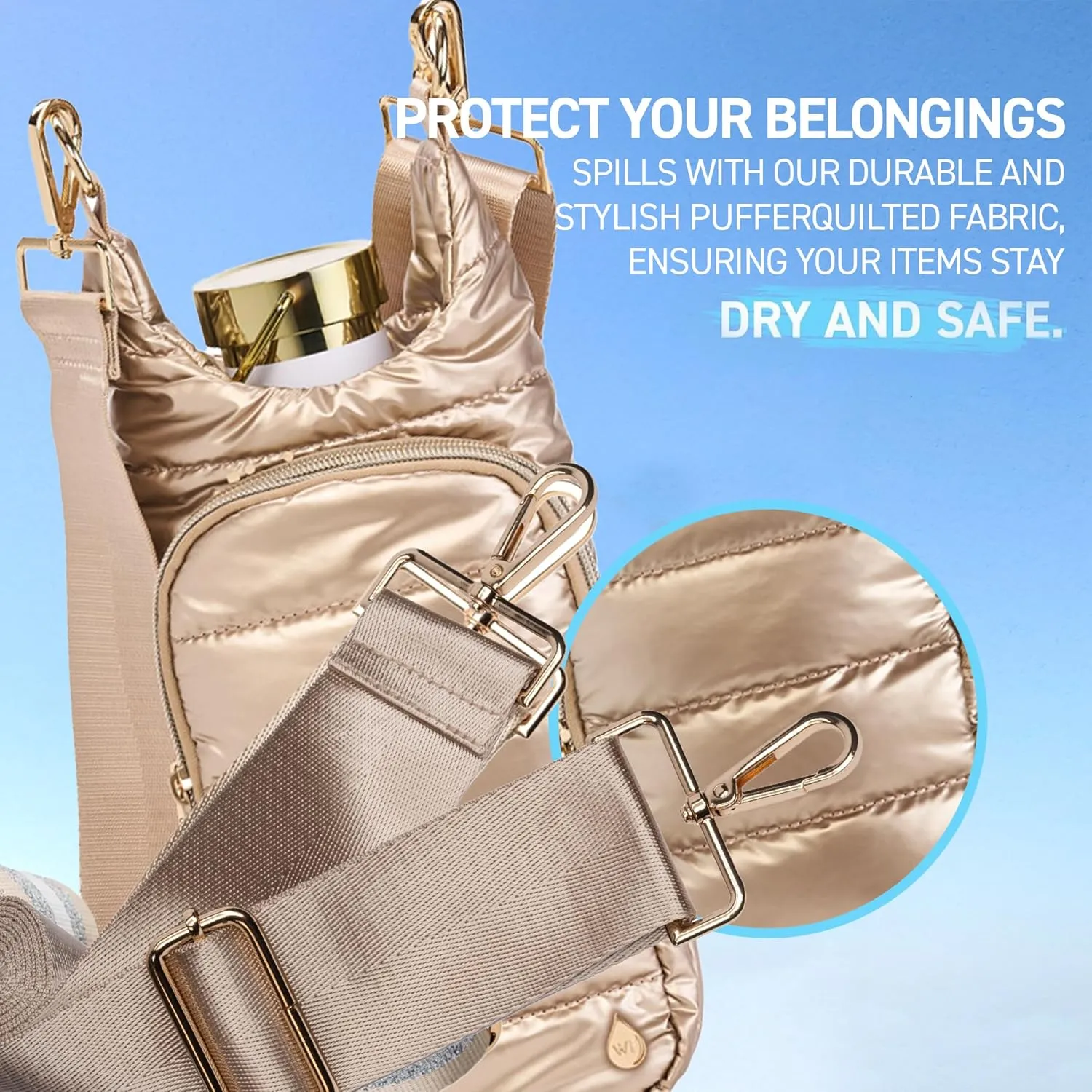 Original HydroBag | Quilted Water Bottle Holder with Strap | Tote Bottle Carrier Crossbody Bag with Pockets