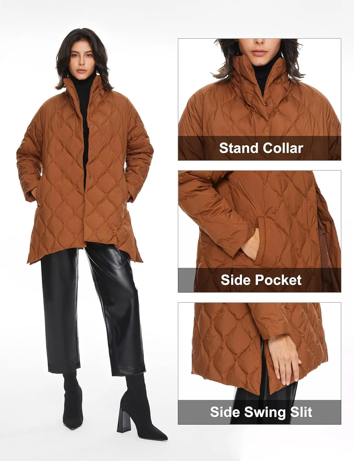 Orolay Women's Oversized Quilted Down Jacket Lightweight Puffer Casual Coat Long-Sleeve Padded Insulated with Pockets