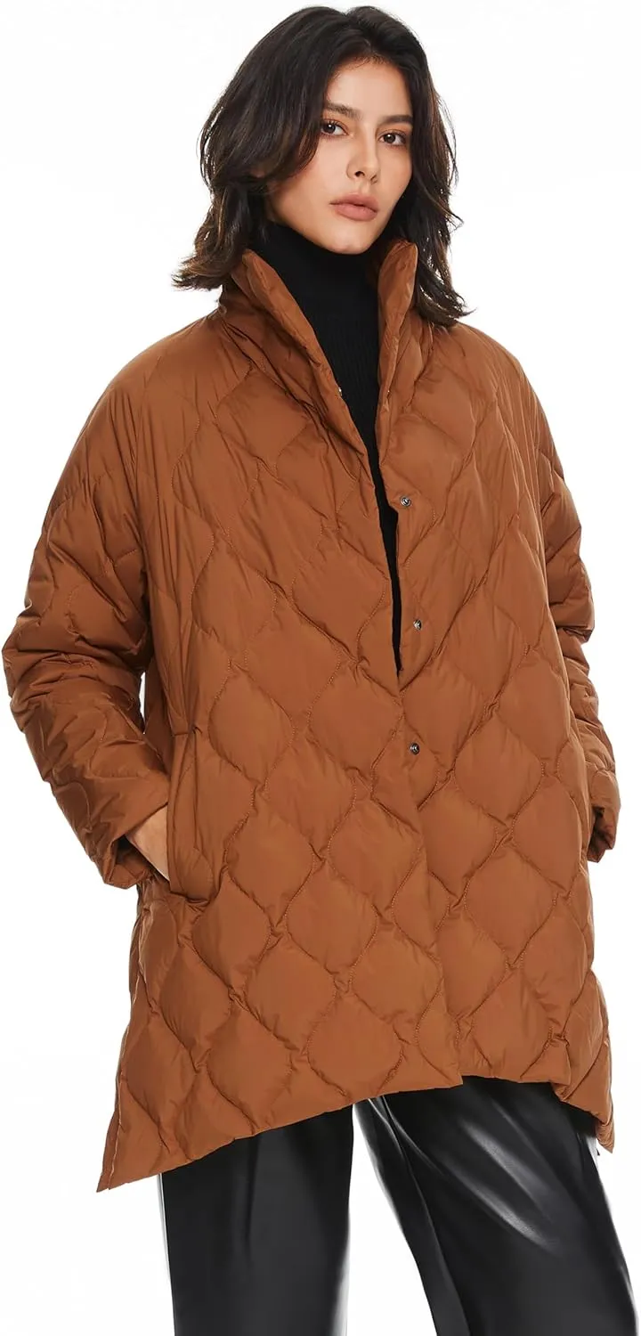 Orolay Women's Oversized Quilted Down Jacket Lightweight Puffer Casual Coat Long-Sleeve Padded Insulated with Pockets