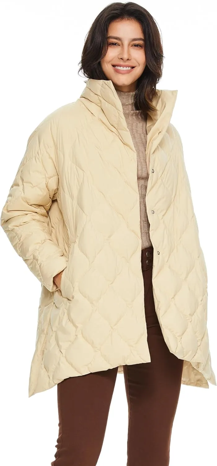 Orolay Women's Oversized Quilted Down Jacket Lightweight Puffer Casual Coat Long-Sleeve Padded Insulated with Pockets