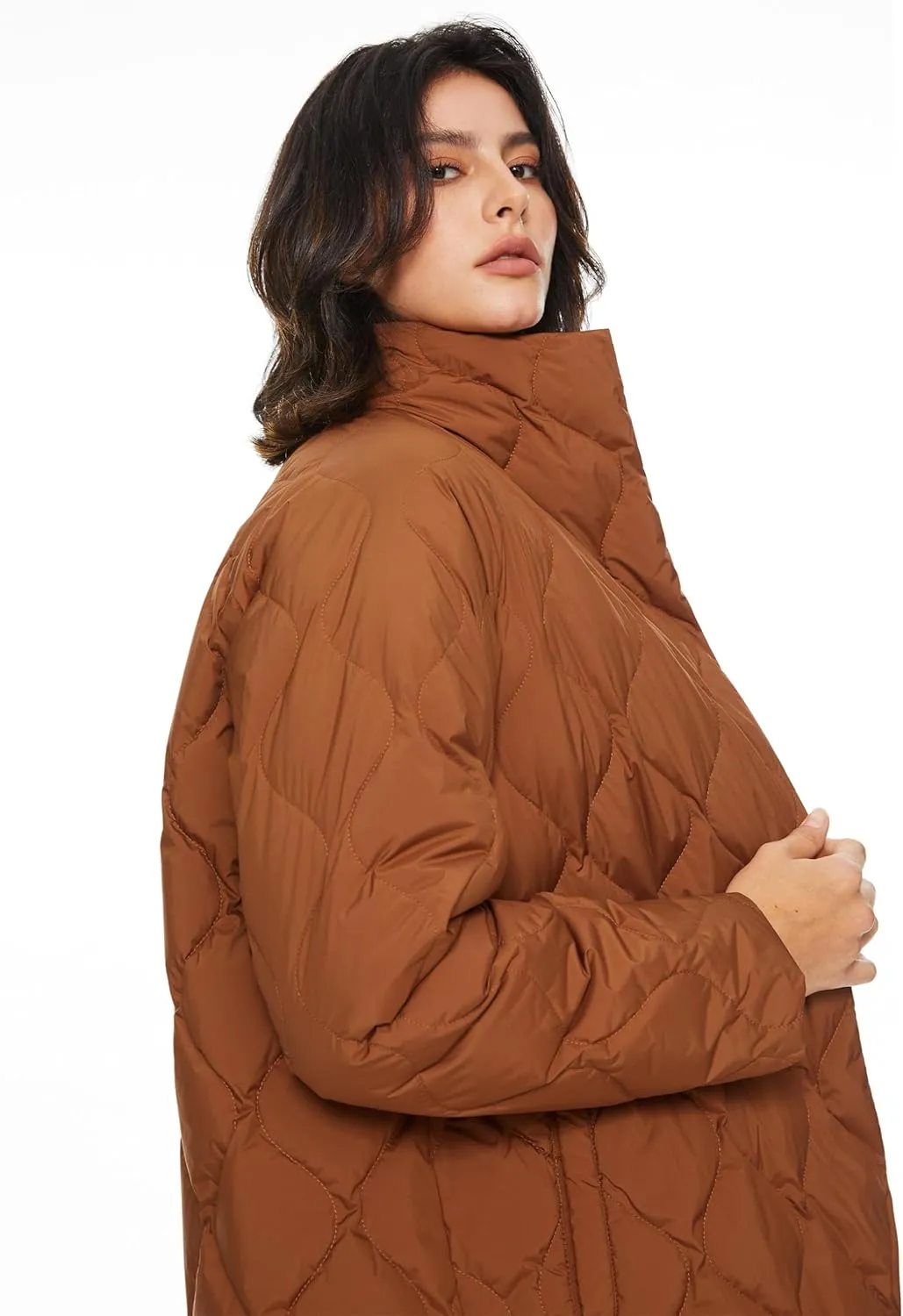 Orolay Women's Oversized Quilted Down Jacket Lightweight Puffer Casual Coat Long-Sleeve Padded Insulated with Pockets