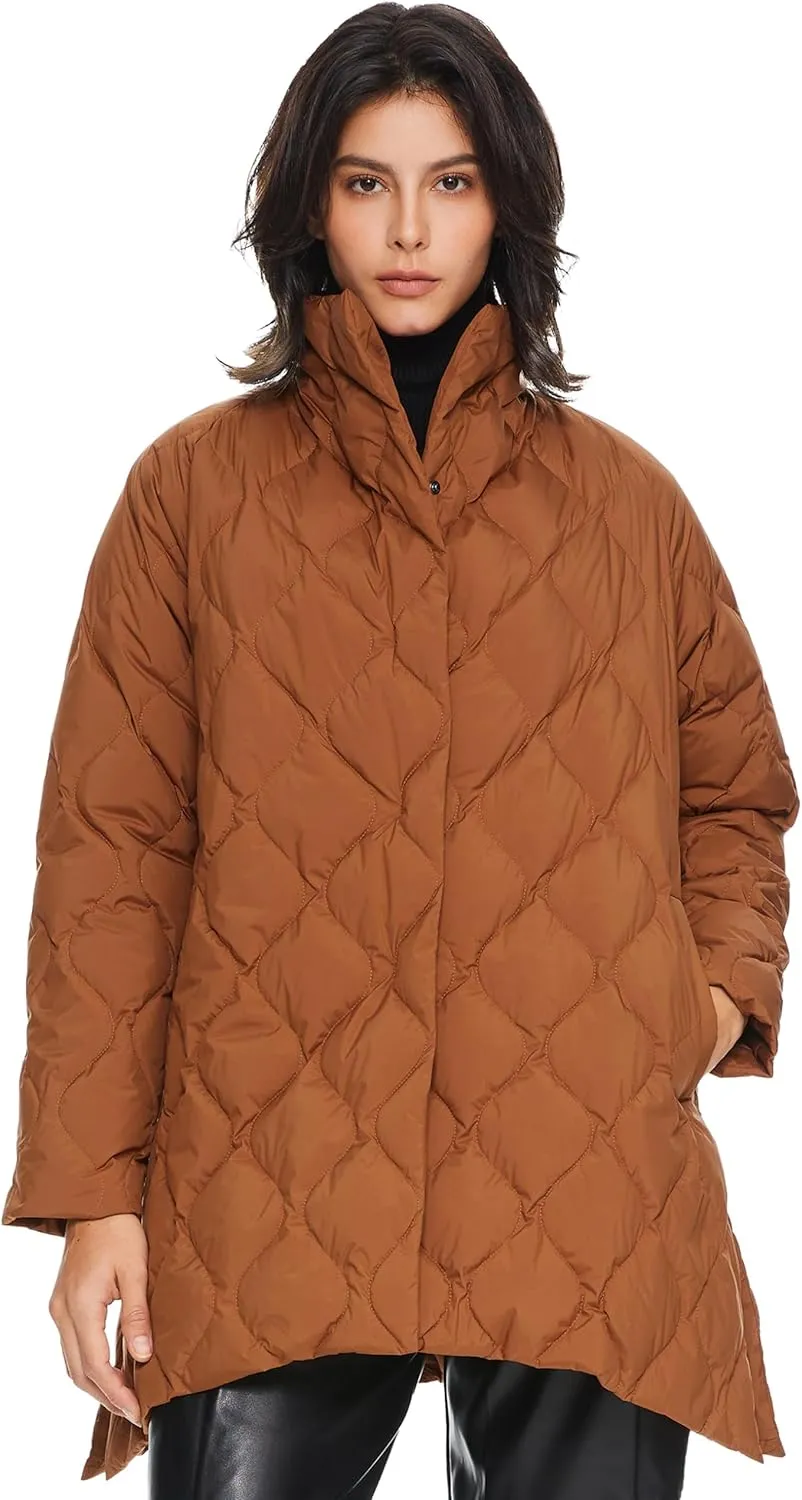 Orolay Women's Oversized Quilted Down Jacket Lightweight Puffer Casual Coat Long-Sleeve Padded Insulated with Pockets