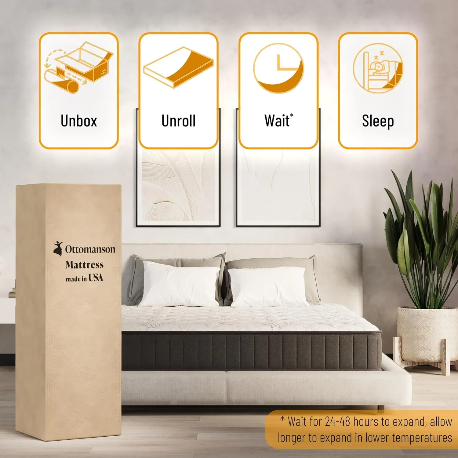 Ottomanson Twin 9" Hybrid Mattress - Medium-Firm Support - Made in USA - Individually Pocketed Coils & CertiPUR-US Foam - Fiberglass-Free - Bed in a Box