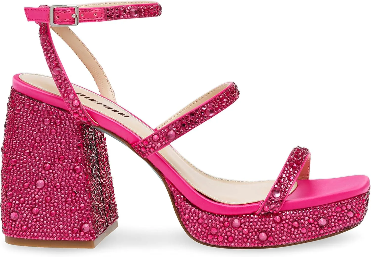 Ouepiano Women's Heeled Sandals Platform Rhinestone Square Toe Chunky High Heels Wedding Party Shoes