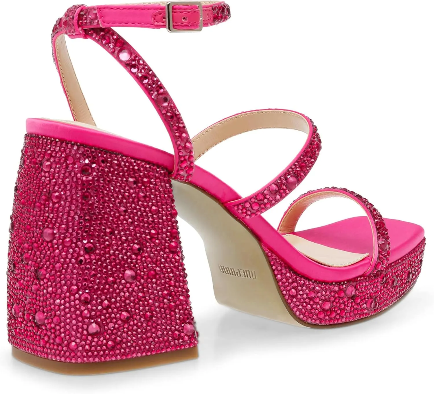Ouepiano Women's Heeled Sandals Platform Rhinestone Square Toe Chunky High Heels Wedding Party Shoes