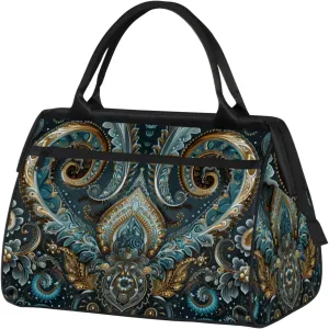 Overnight Weekender Bag for Women Men Paisley Flower Vintage Waterproof Carry On Travel Duffel Bags with Zipper Lightweight Sports Gym Bag Luggage Workout Handle Bags for Traveling Yoga Camping